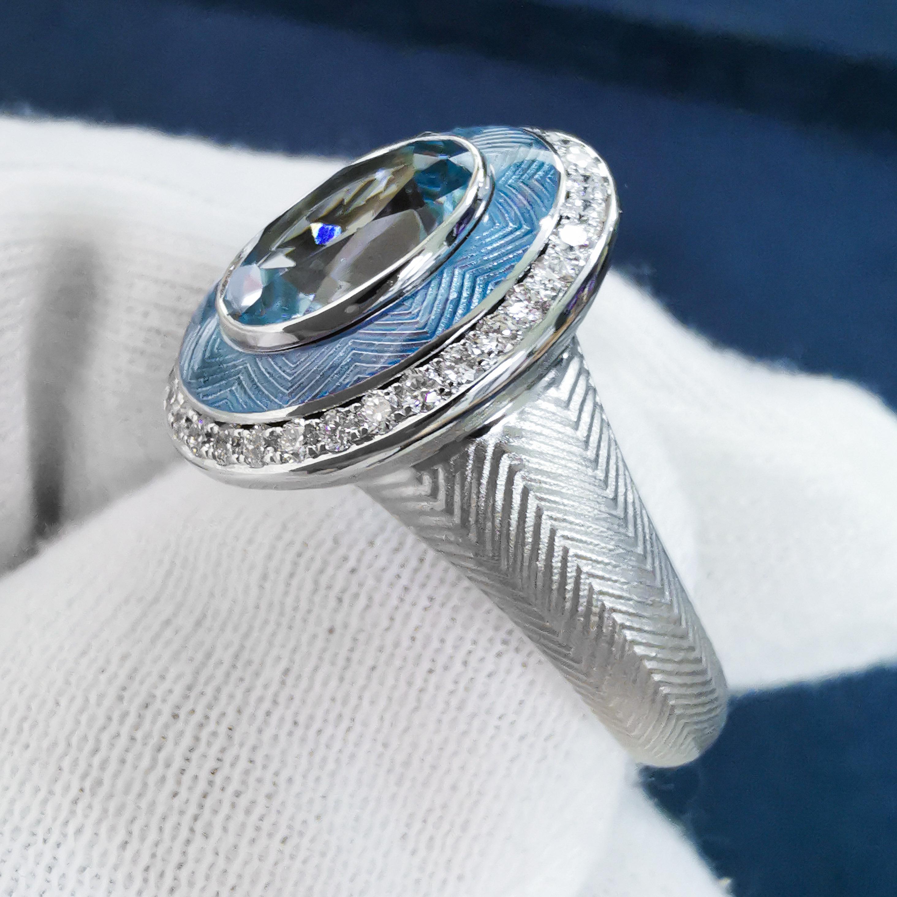 Aquamarine 1.66 Carat Diamonds 18 Karat White Gold Tweed Ring In New Condition For Sale In Bangkok, TH
