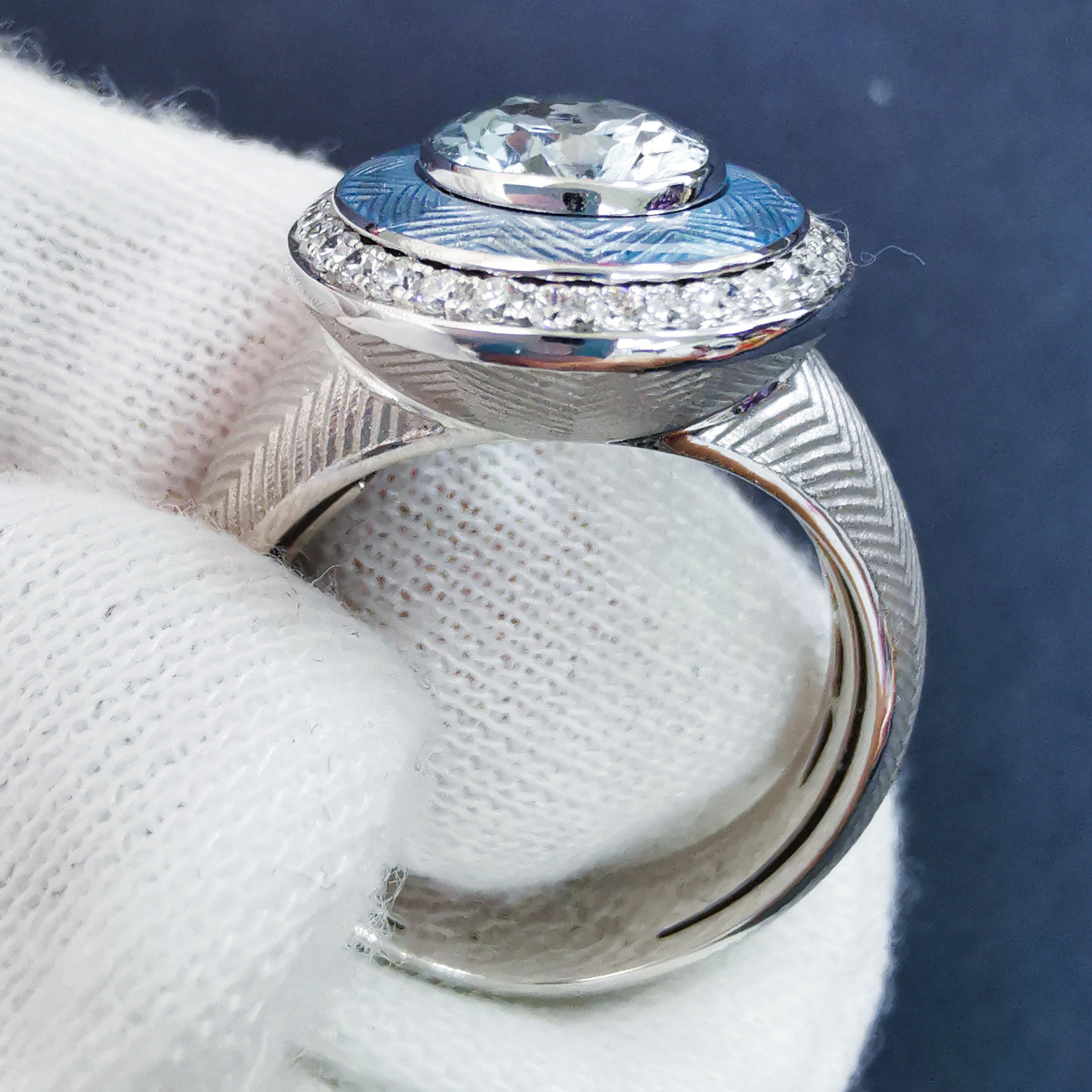 Women's Aquamarine 1.66 Carat Diamonds 18 Karat White Gold Tweed Ring For Sale