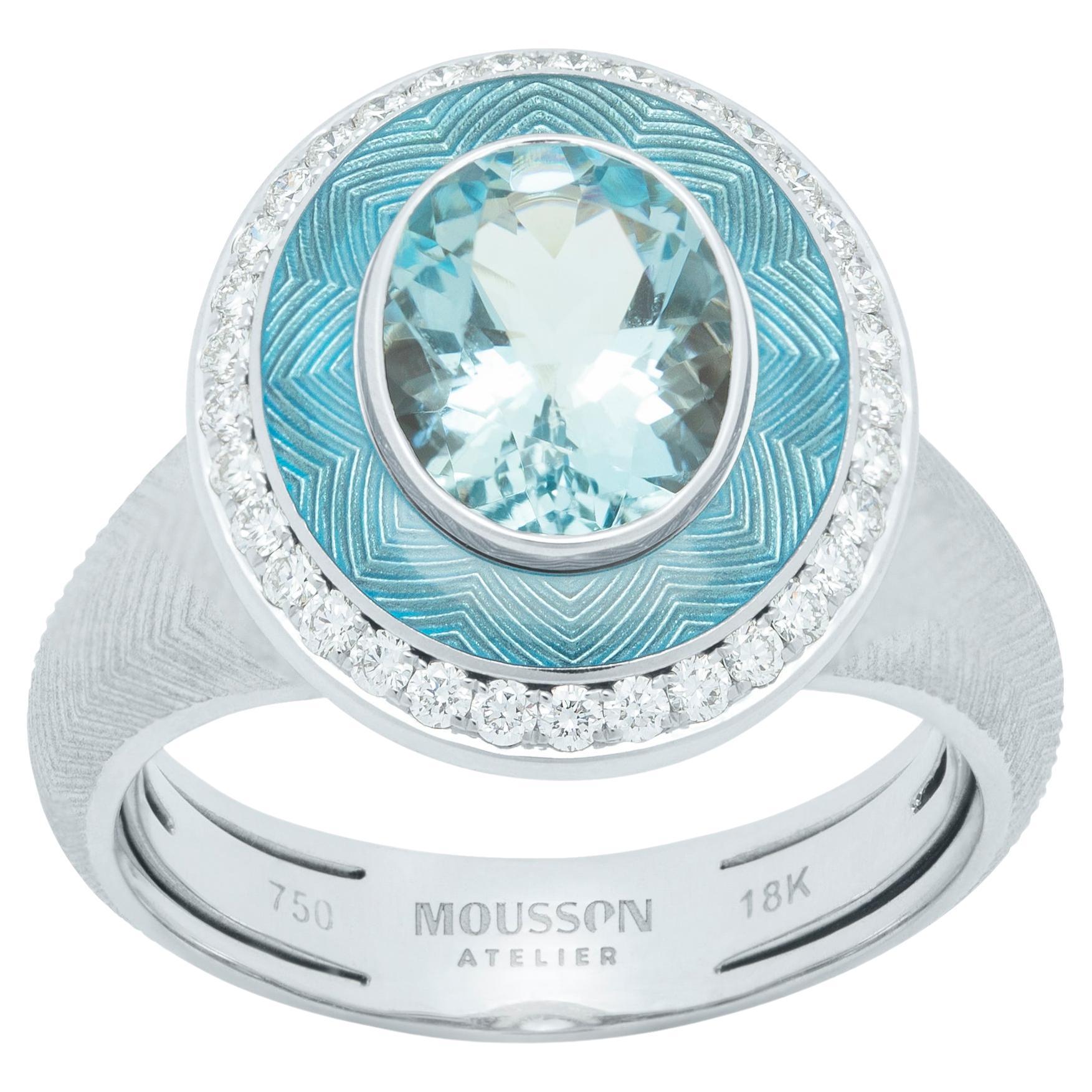 Aquamarine 1.66 Carat Diamonds 18 Karat White Gold Tweed Ring For Sale