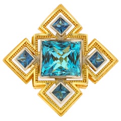 Kent Raible Aquamarine, Blue Sapphire, Platinum, 18 Karat Gold Granulation Ring