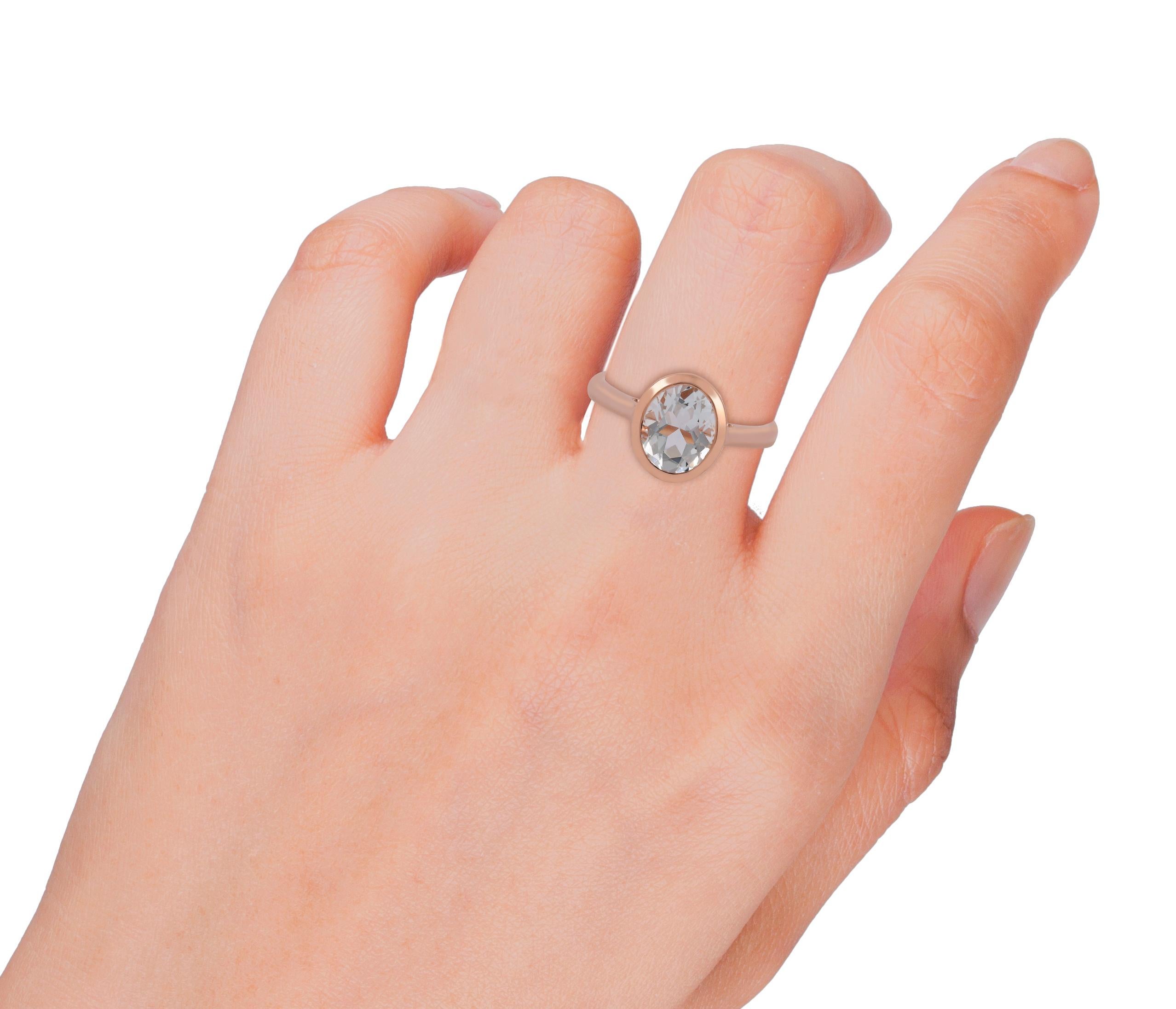 Aquamarine 1.74 carat Oval Shape Ring 18k Rose Gold In New Condition For Sale In Jaipur, Rajasthan