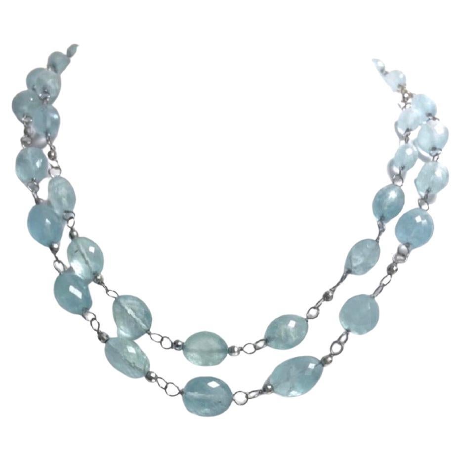 Artisan Collier Paradizia à double rang d'aigue-marine 178 carats enveloppée de fil métallique en vente