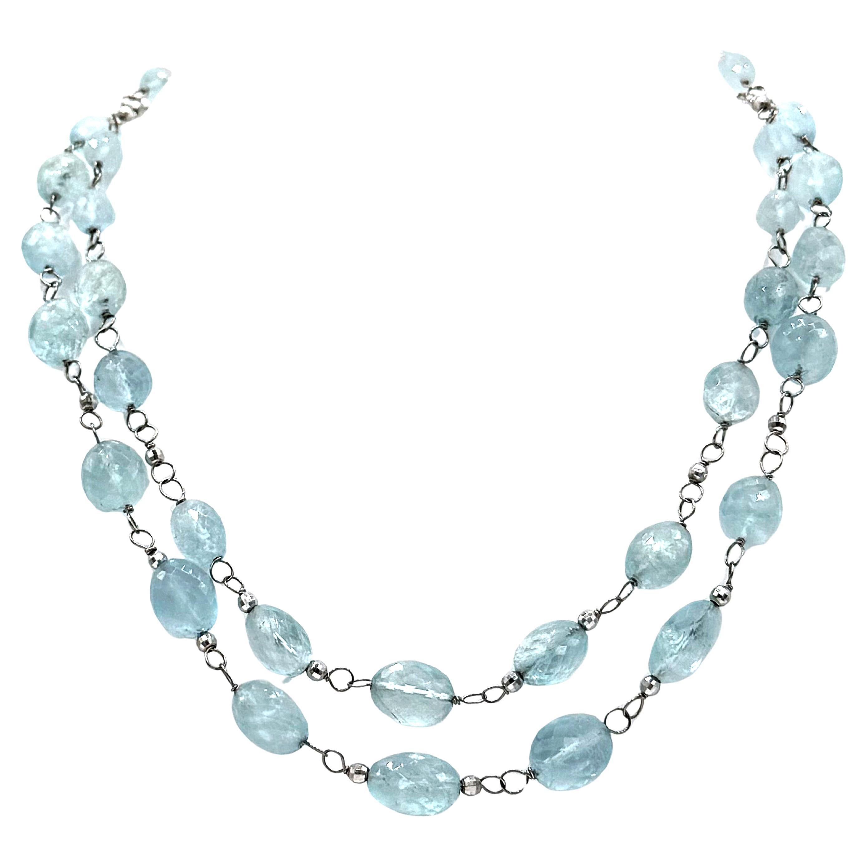 Aquamarine 178 Carats Wire-Wrapped Double Strand Paradizia Necklace