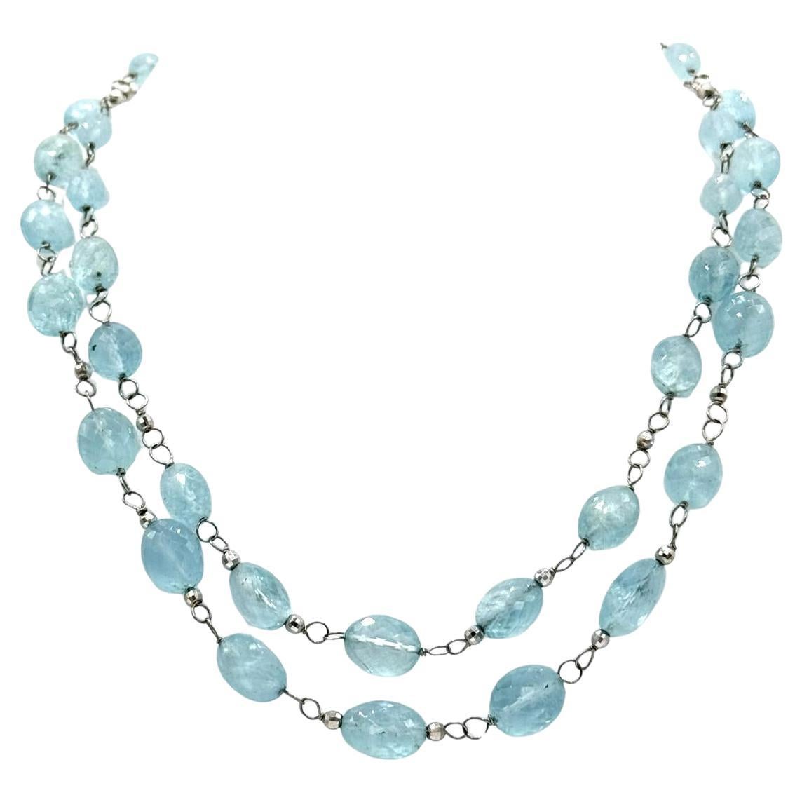 Collier Paradizia à double rang d'aigue-marine 178 carats enveloppée de fil métallique