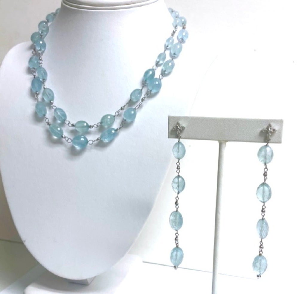 Pear Cut Aquamarine 178 Carats Wire-Wrapped Double Strand Paradizia Necklace For Sale