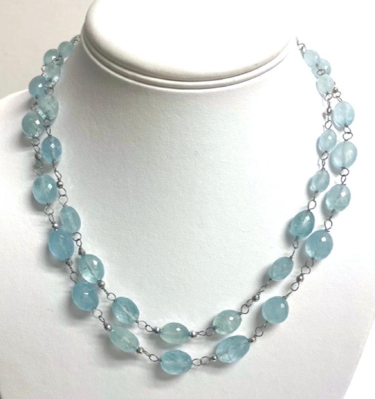 Aquamarine 178 Carats Wire-Wrapped Double Strand Paradizia Necklace In New Condition For Sale In Laguna Beach, CA