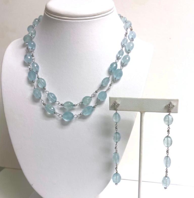 Aquamarine 178 Carats Wire-Wrapped Double Strand Paradizia Necklace For Sale 1