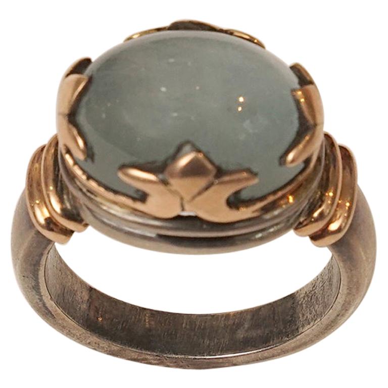 Aquamarine 18 Karat Gold and Sterling Ring For Sale