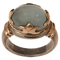 Aquamarine 18 Karat Gold and Sterling Ring