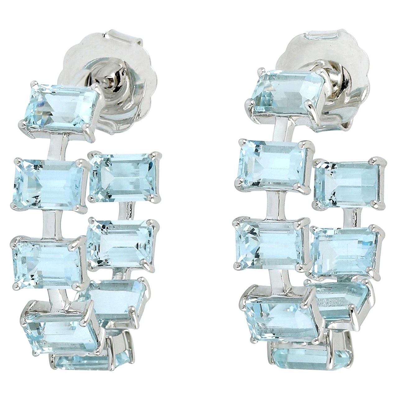 Aquamarine 18 Karat Gold Hoop Earrings For Sale