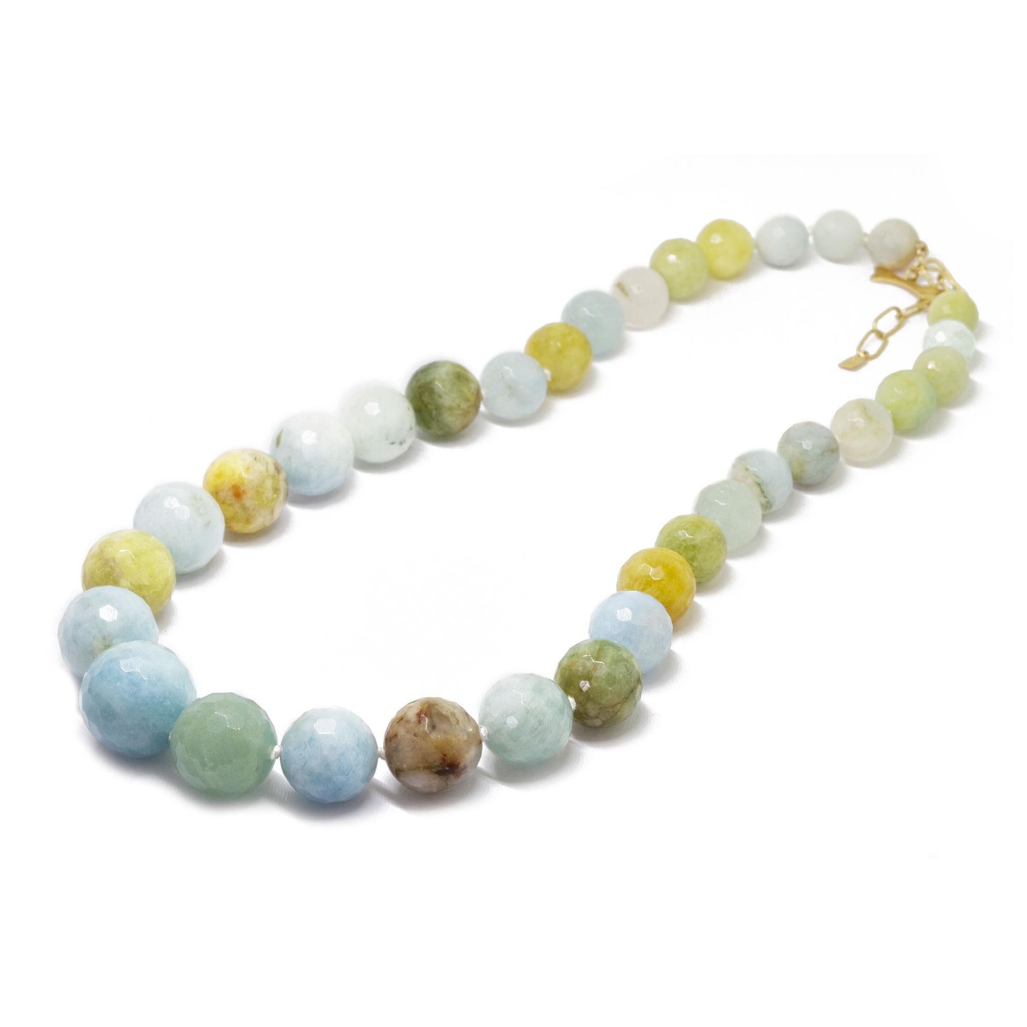 Metal: 18K Yellow Gold
Stone Size: 6-17mm
Length: 17-19''

About the stones:
Genuine Aquamarine
As the blue-green, highly prized variety of the mineral beryl, aquamarine takes its name from the Latin for 