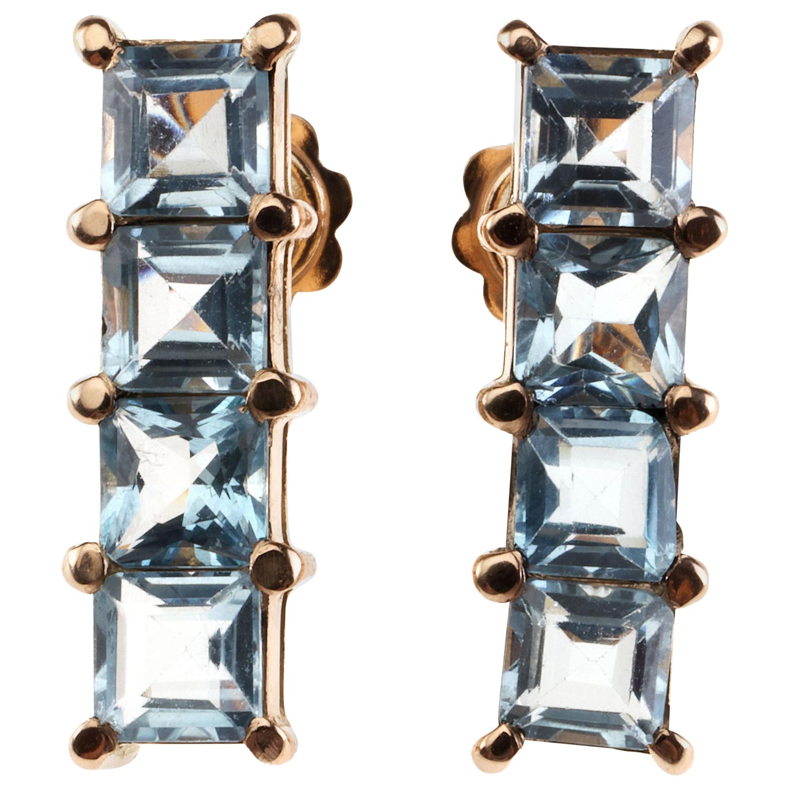 Aquamarine 18 Karat Rose Gold Earrings