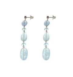 Aquamarine 18 Karat White Gold Dangle Earrings Handcrafted in Italy
