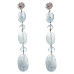 Aquamarine 18 Karat White Gold Dangle Earrings Handcrafted in Italy