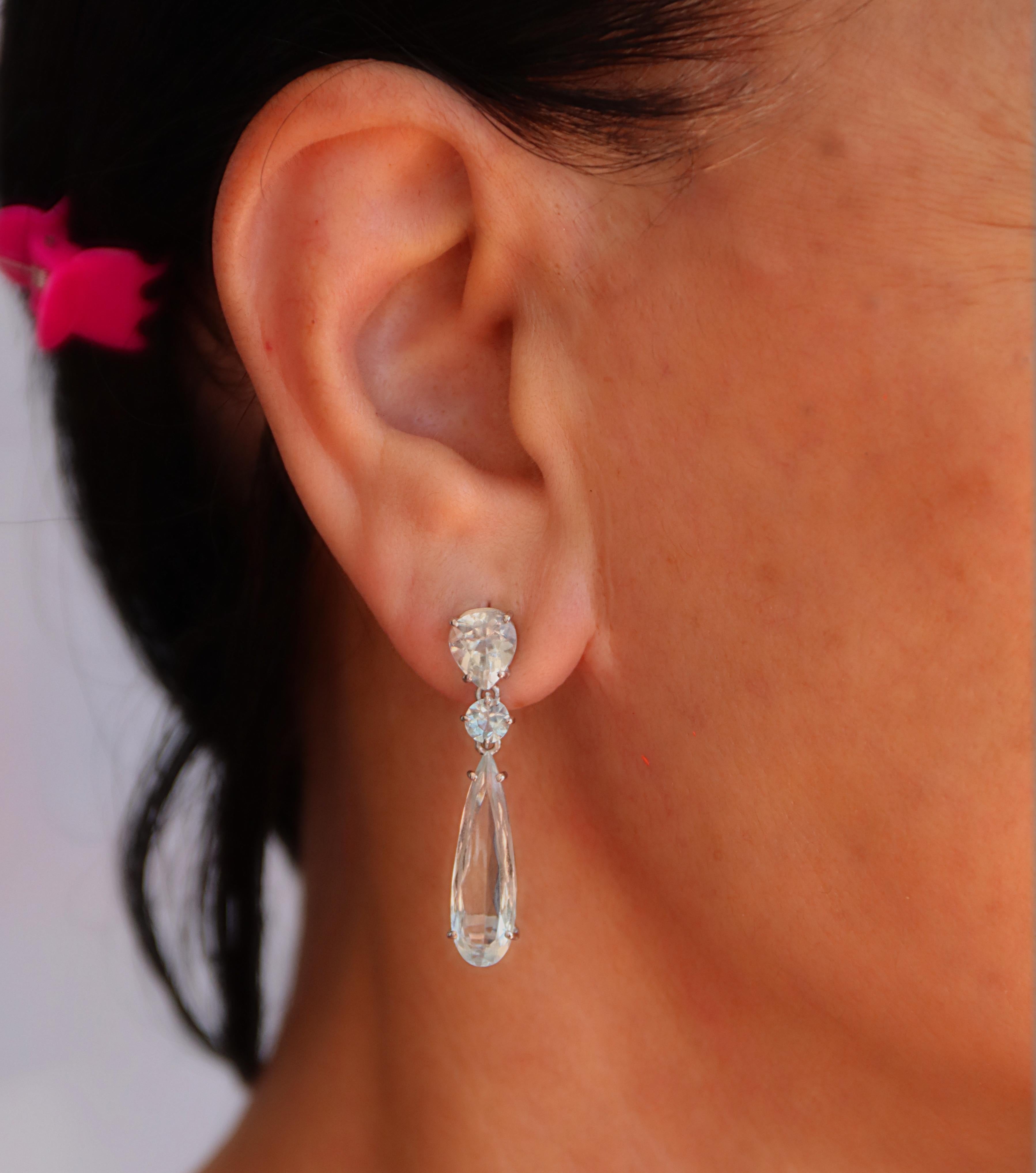 Aquamarine 18 Karat White Gold Drop Earrings For Sale 4