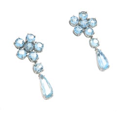 Pendientes Gota Aguamarina Brasileña Oro Blanco 18 Kilates