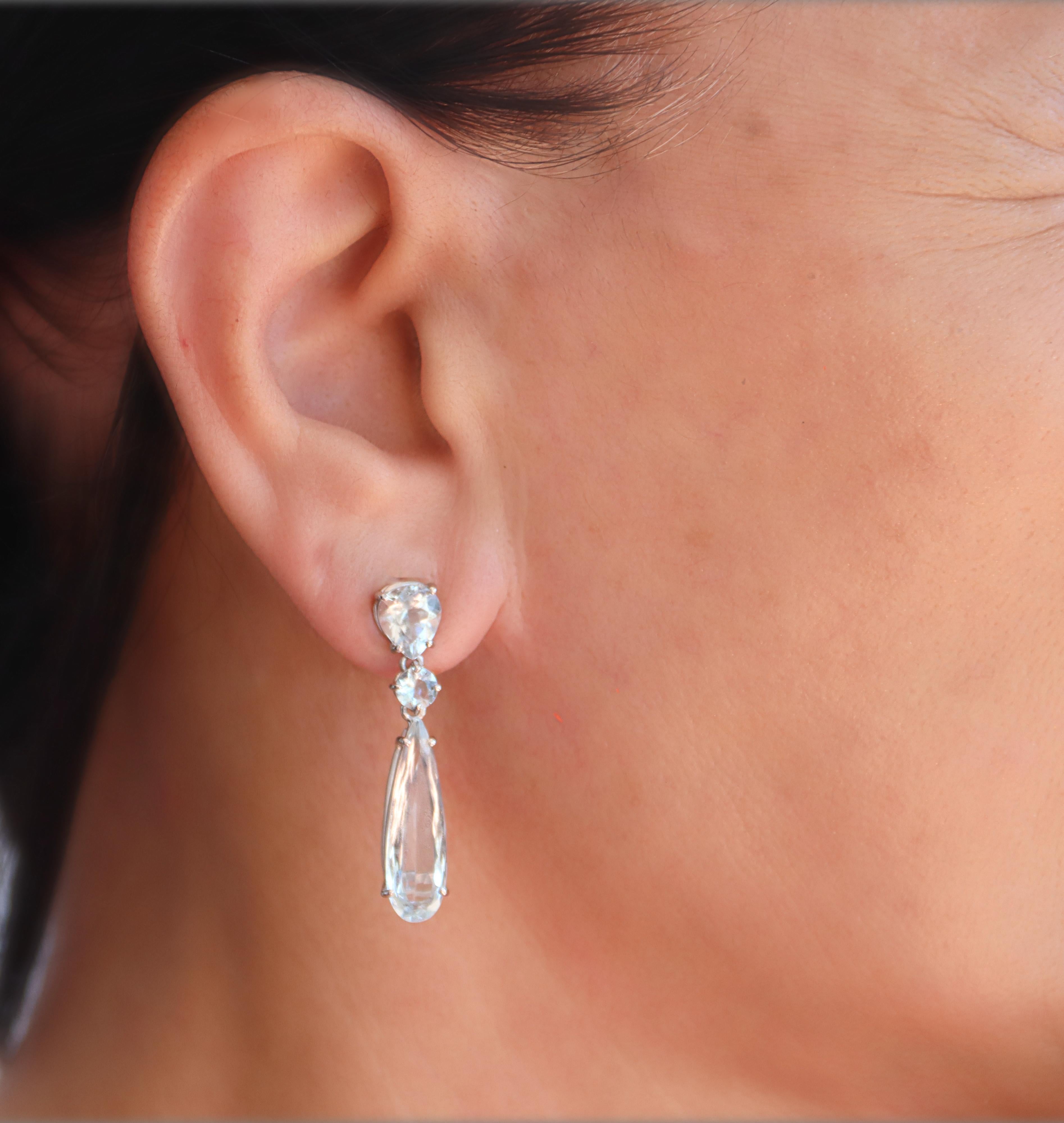 Aquamarine 18 Karat White Gold Drop Earrings For Sale 3