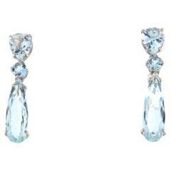 Pendants d'oreilles aigue-marine en or blanc 18 carats