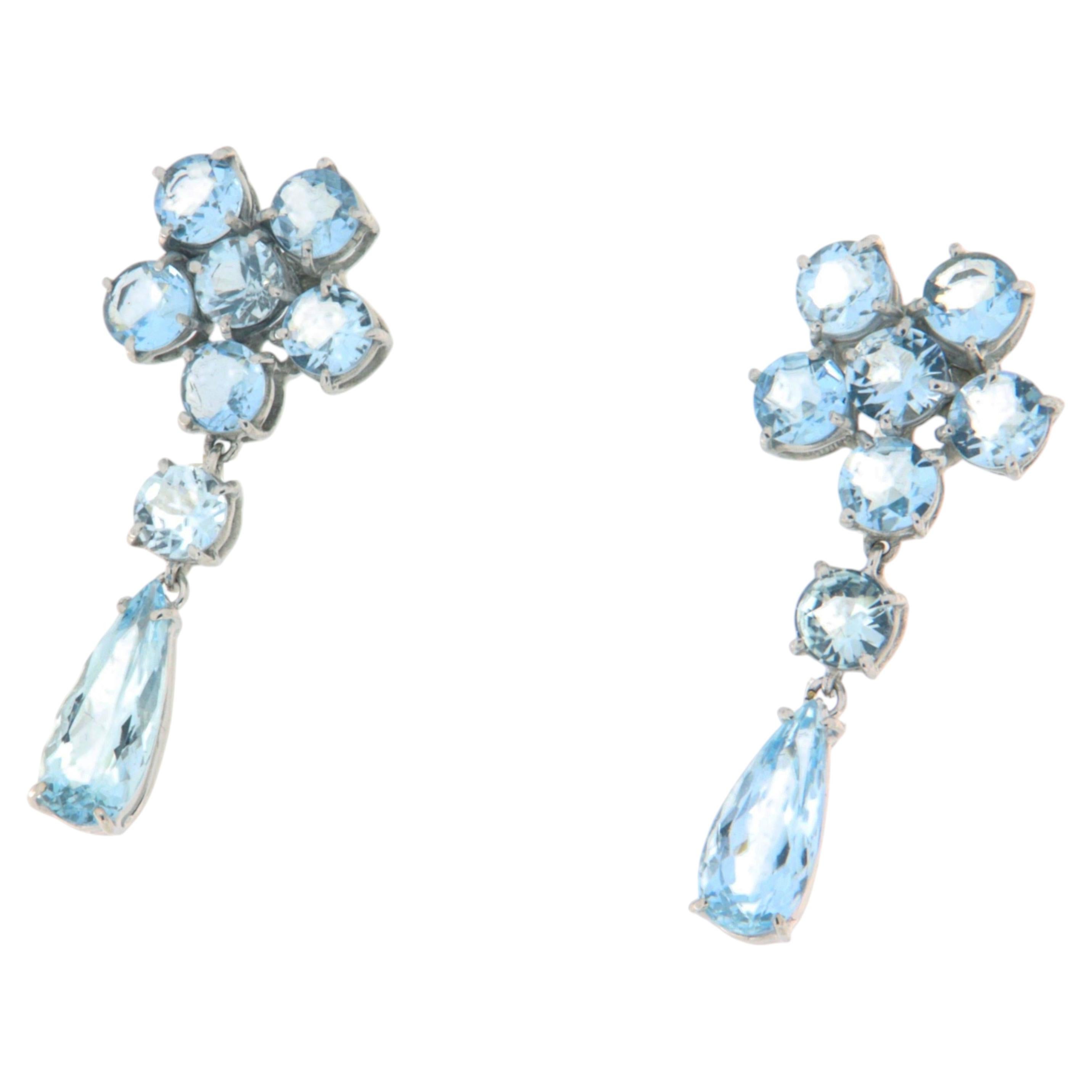 Contemporary Brazilian Aquamarine 18K White Gold Prong Setting Drop Earring
