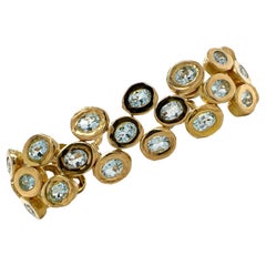 Aquamarine 18 Karat Yellow Gold Wide Modern Bezel Set Bracelet