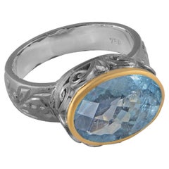 Aquamarine 18k Gold Silver Cocktail Ring