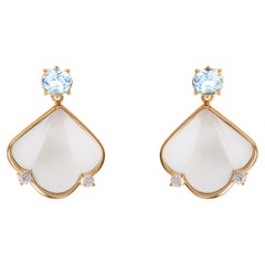 Aquamarine 18k Yellow Gold Diamonds Rock Crystal Classy Drops Earrings