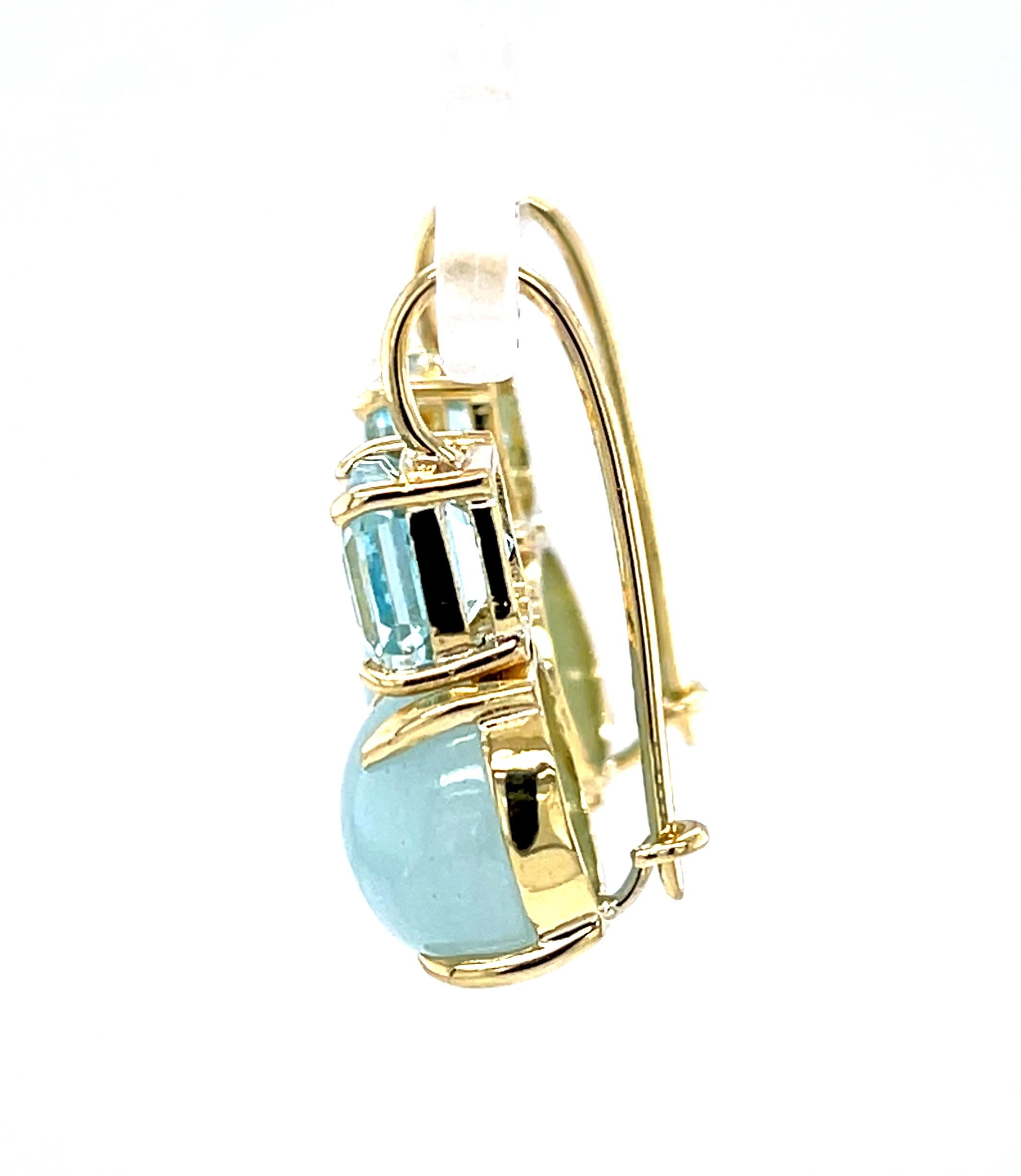 Orecchini pendenti in oro giallo 18 carati con acquamarina cabochon e sfaccettatura In condizioni Nuovo in vendita a Los Angeles, CA