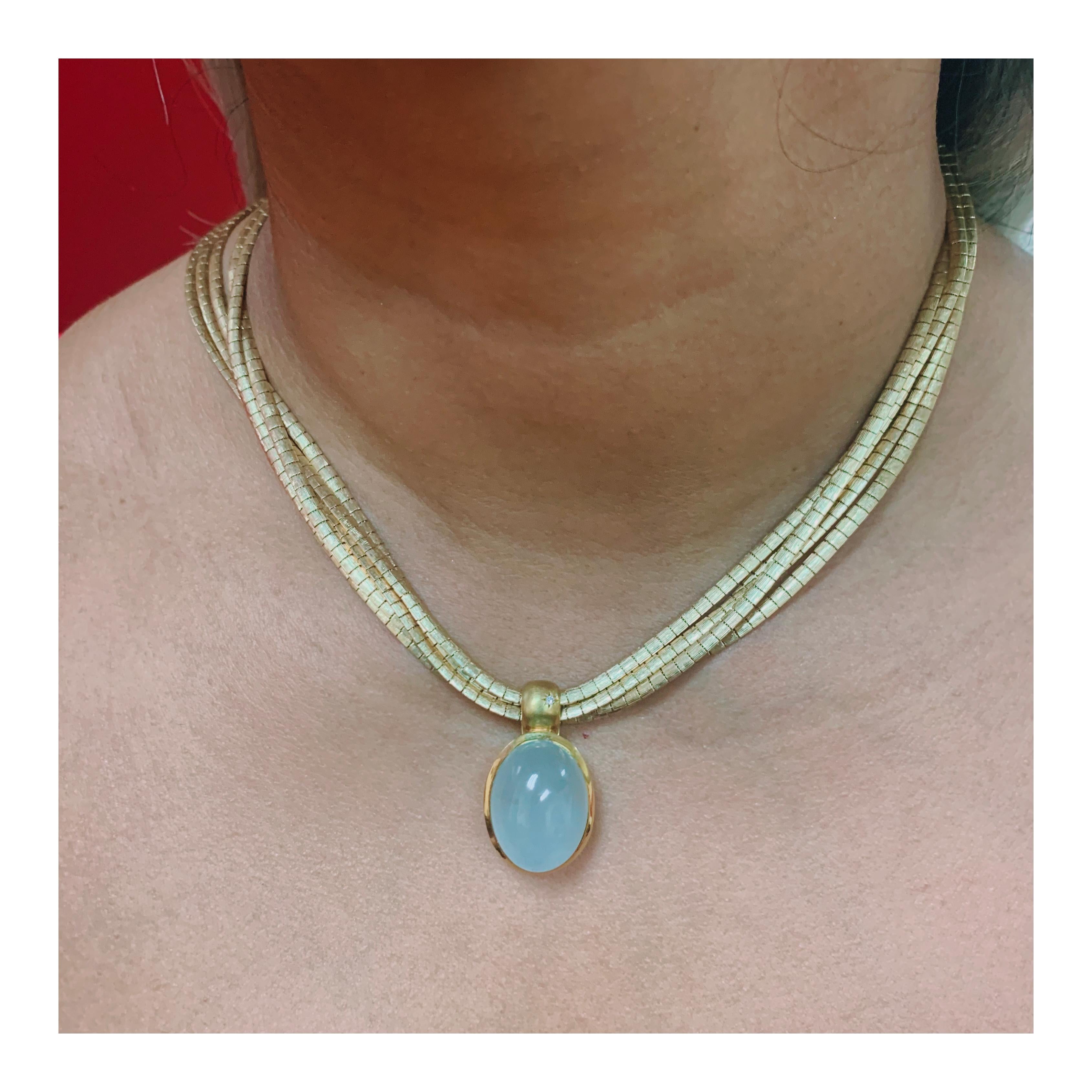 Women's Aquamarine 18K Yellow Gold Pendant / Necklace
