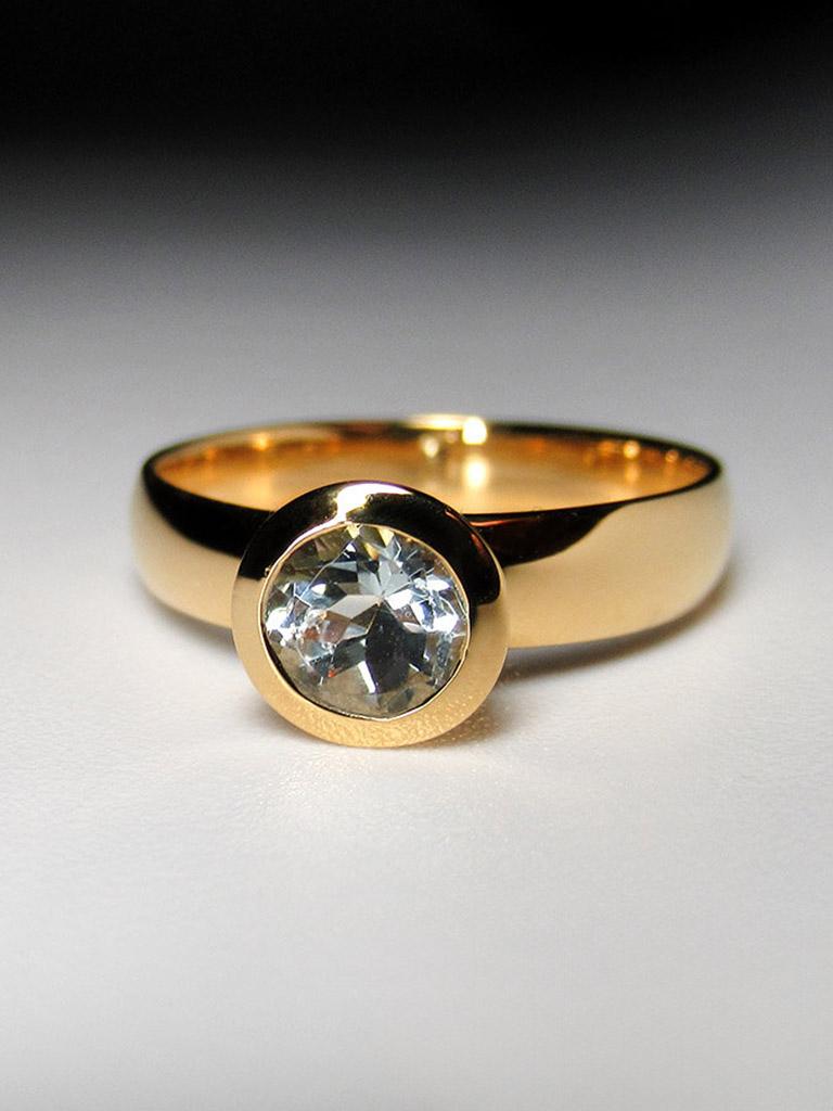 Aquamarin 18K Gelbgold Ring Blau Beryll Natürlich Brasilien Edelstein Unisex Engagement im Angebot 5