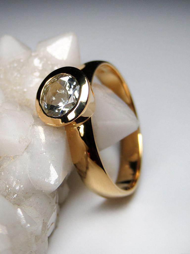 Aquamarin 18K Gelbgold Ring Blau Beryll Natürlich Brasilien Edelstein Unisex Engagement im Angebot 8