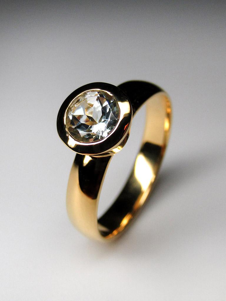 Aquamarin 18K Gelbgold Ring Blau Beryll Natürlich Brasilien Edelstein Unisex Engagement im Angebot 14