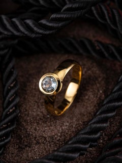 Aquamarine 18K Yellow Gold Ring Blue Beryl Natural Brazil Gem Unisex Engagement