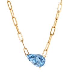 Aquamarine 18kt Yellow Gold Pendant Paperclip Necklace