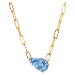 Aquamarine 18kt Yellow Gold Pendant Paperclip Necklace
