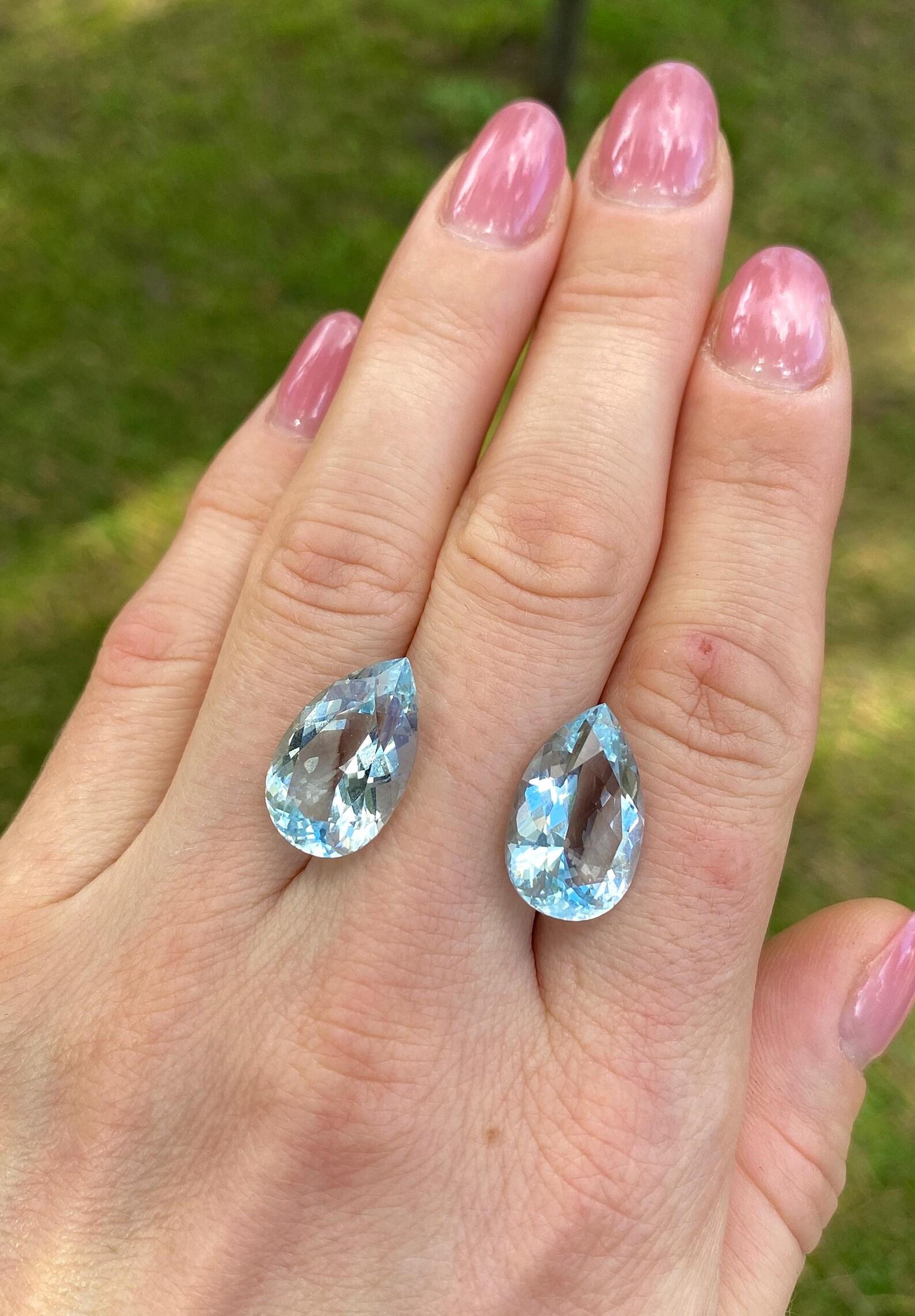 Aquamarin 19.50Ct Paar natürliche lose Edelsteine, Birnenschliff, Madagaskar (Tropfenschliff) im Angebot