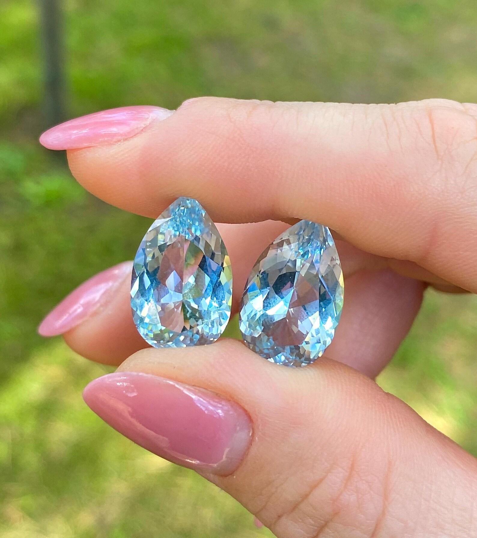 Aquamarin 19.50Ct Paar natürliche lose Edelsteine, Birnenschliff, Madagaskar im Angebot 1