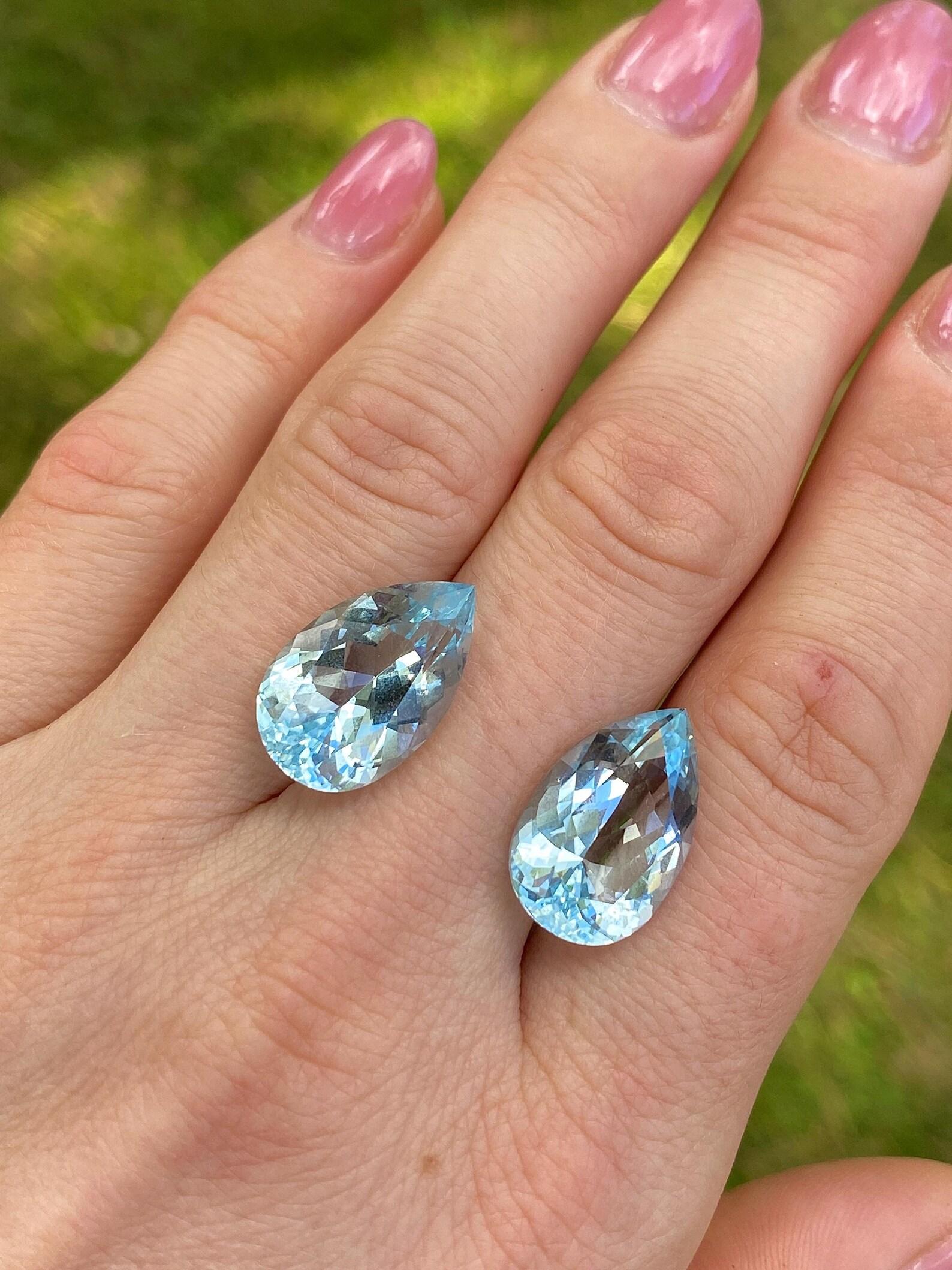 Aquamarin 19.50Ct Paar natürliche lose Edelsteine, Birnenschliff, Madagaskar im Angebot 4