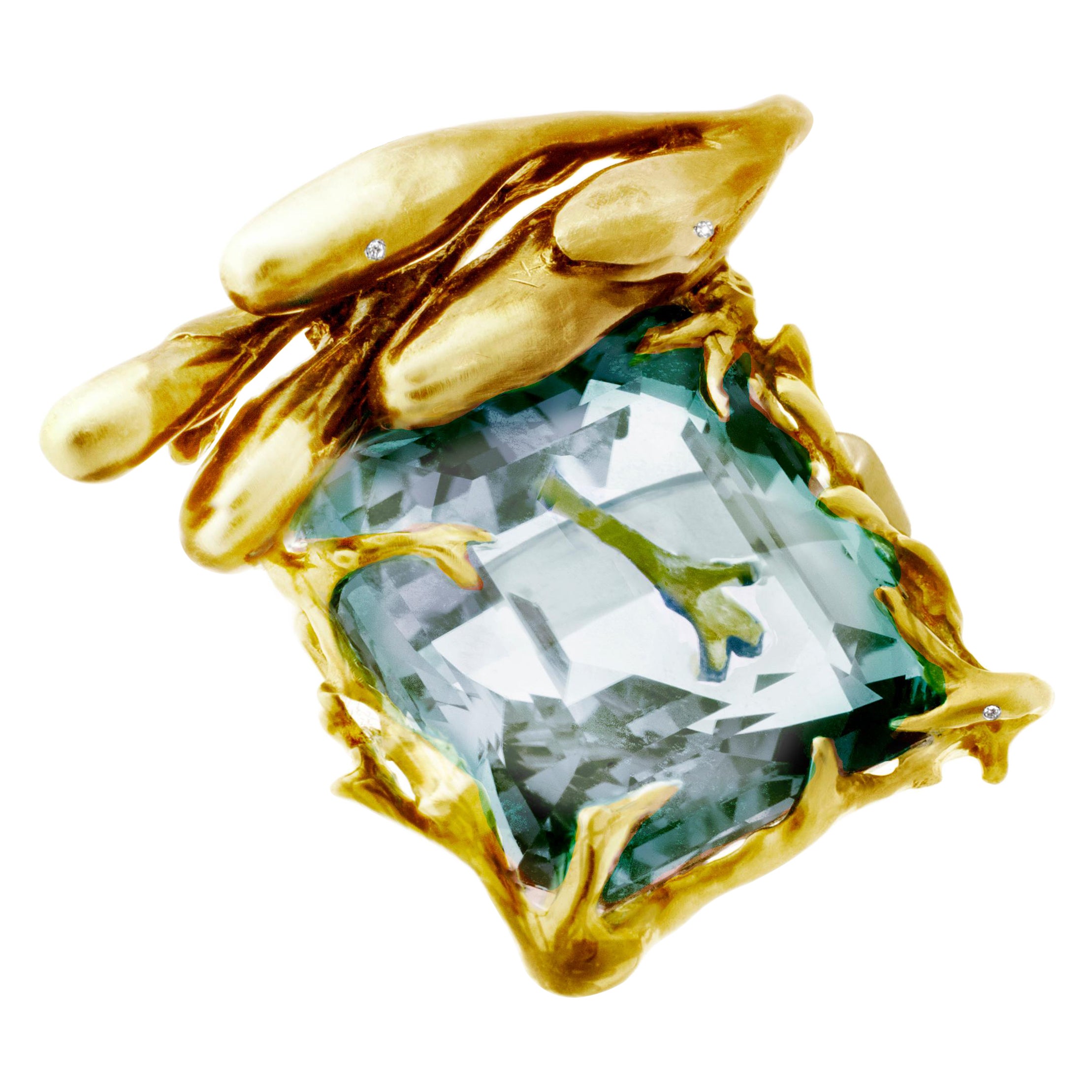 Aquamarine Contemporary Pendant Necklace in Eighteen Karat Yellow Gold