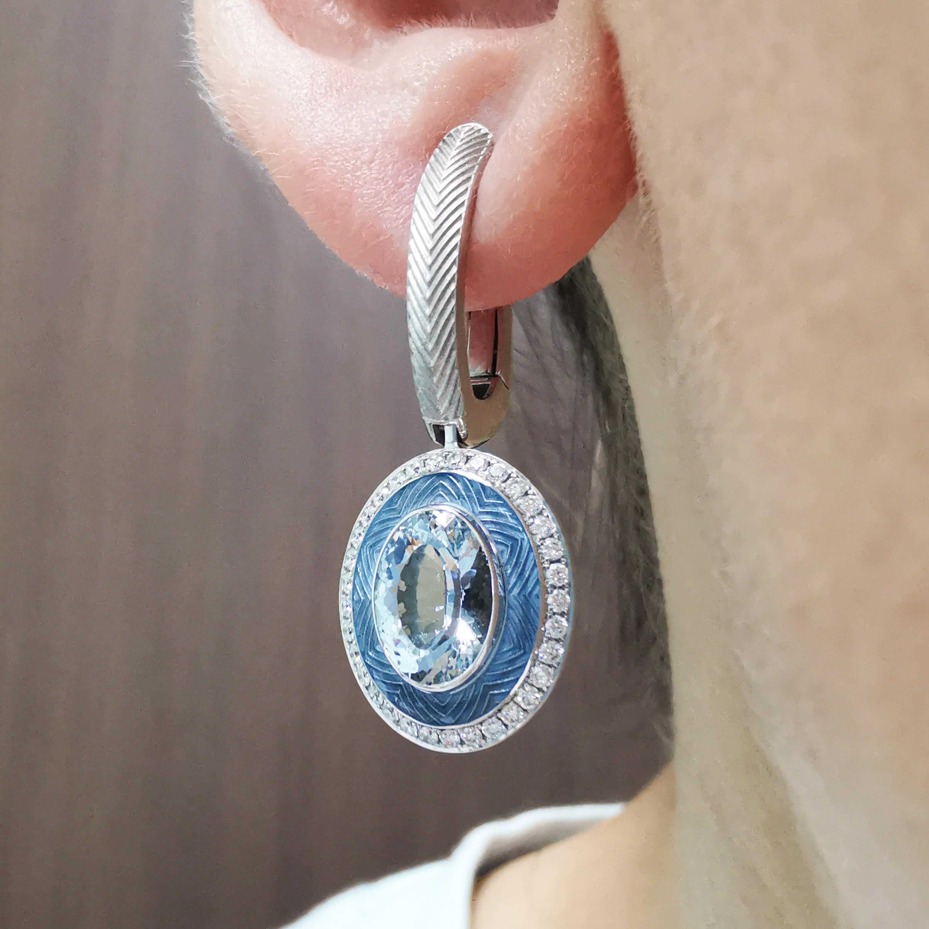 Aquamarin 2,26 Karat Diamanten 18 Karat Weißgold Tweed-Ohrringe 1