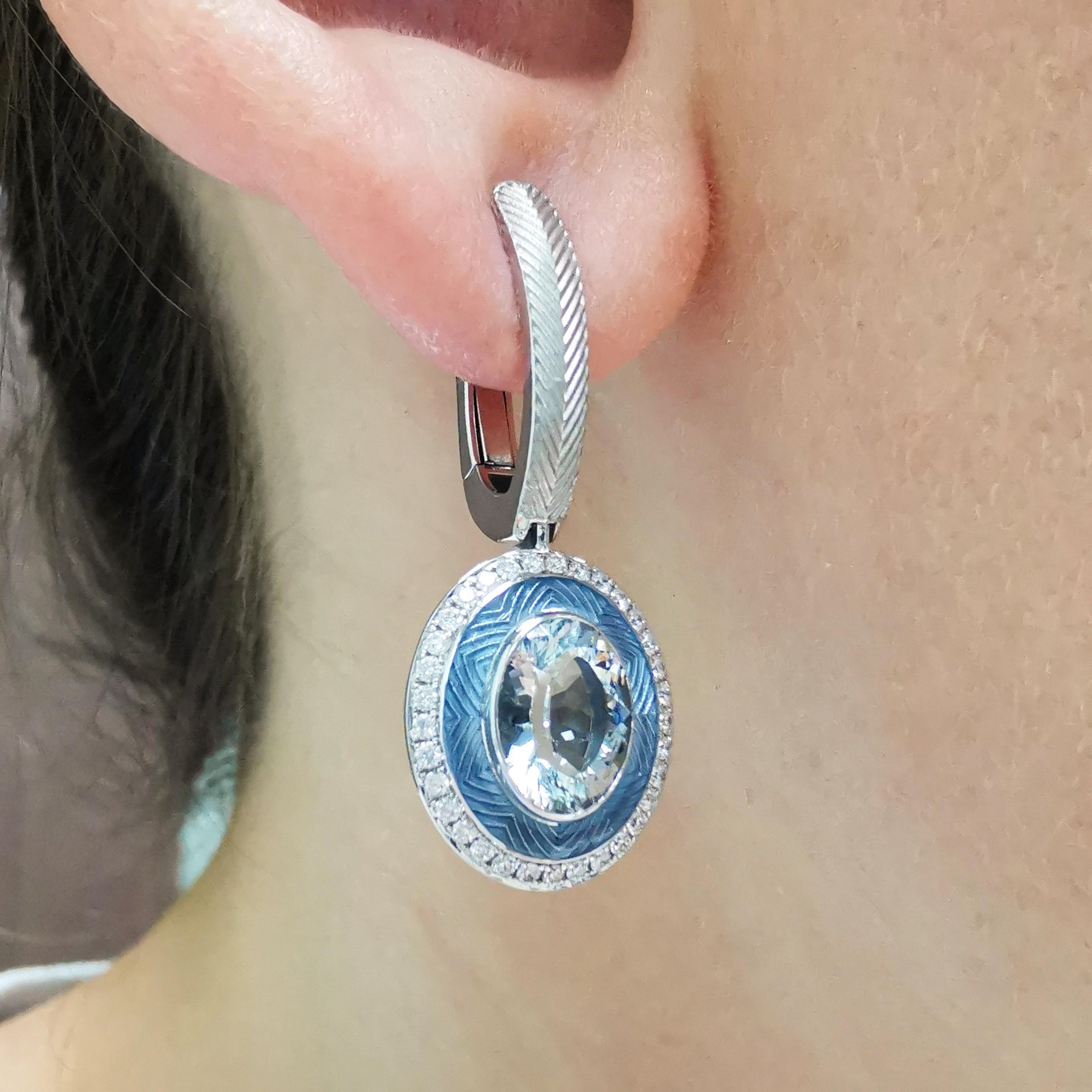 Aquamarin 2,26 Karat Diamanten 18 Karat Weißgold Tweed-Ohrringe 2