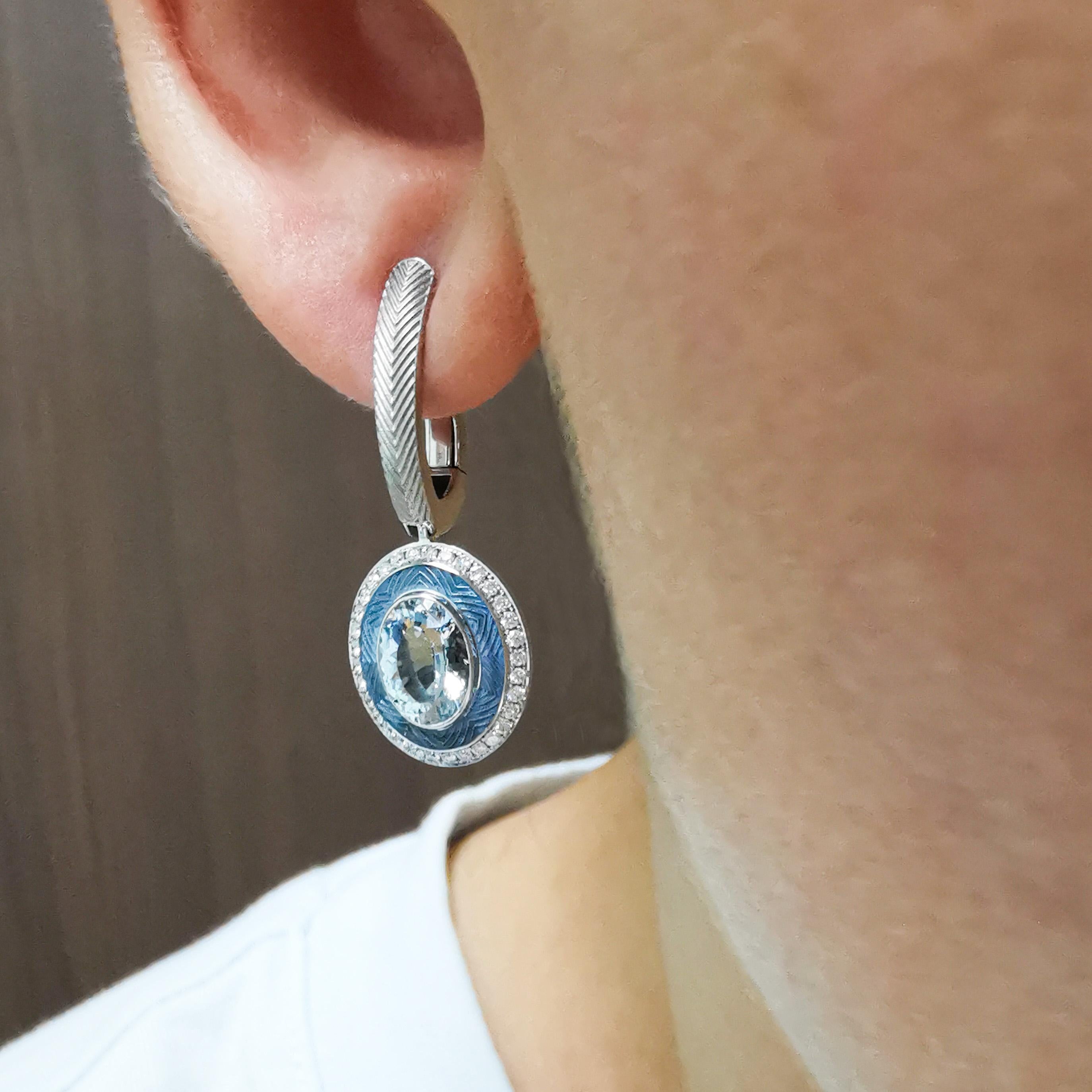 Aquamarin 2,26 Karat Diamanten 18 Karat Weißgold Tweed-Ohrringe 3