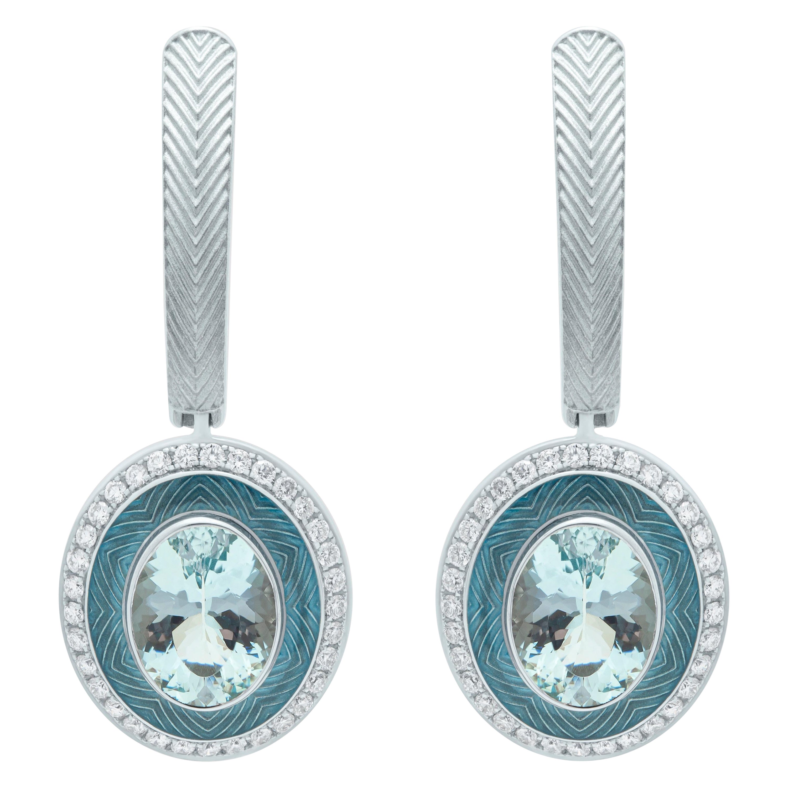 Aquamarin 2,26 Karat Diamanten 18 Karat Weißgold Tweed-Ohrringe