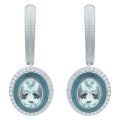 Aquamarin 2,26 Karat Diamanten 18 Karat Weißgold Tweed-Ohrringe
