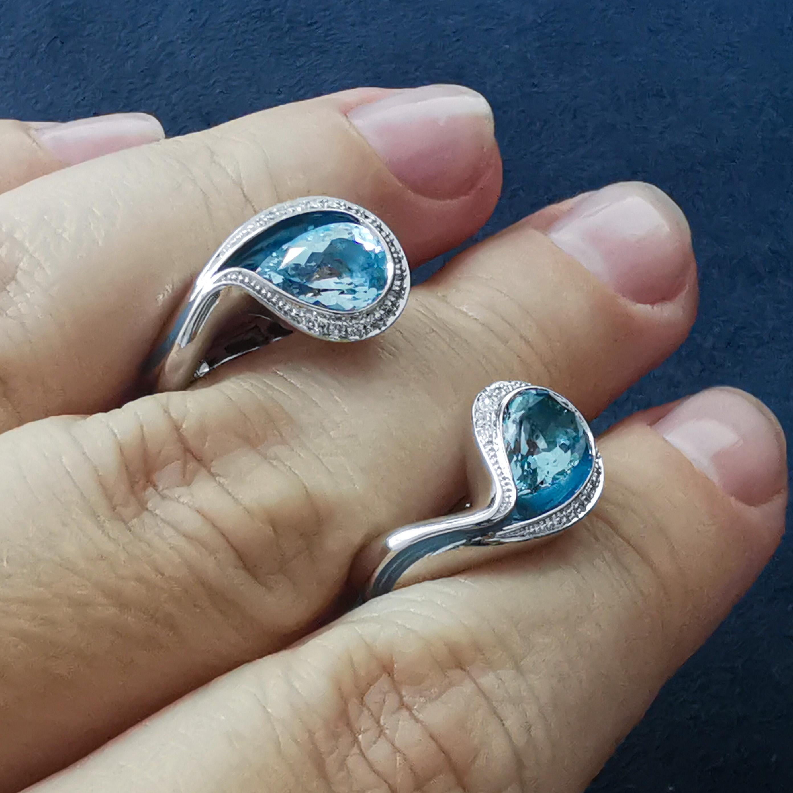Contemporary Aquamarine 2.54 Carat Diamonds Enamel 18 Karat White Gold Melted Colors Earrings