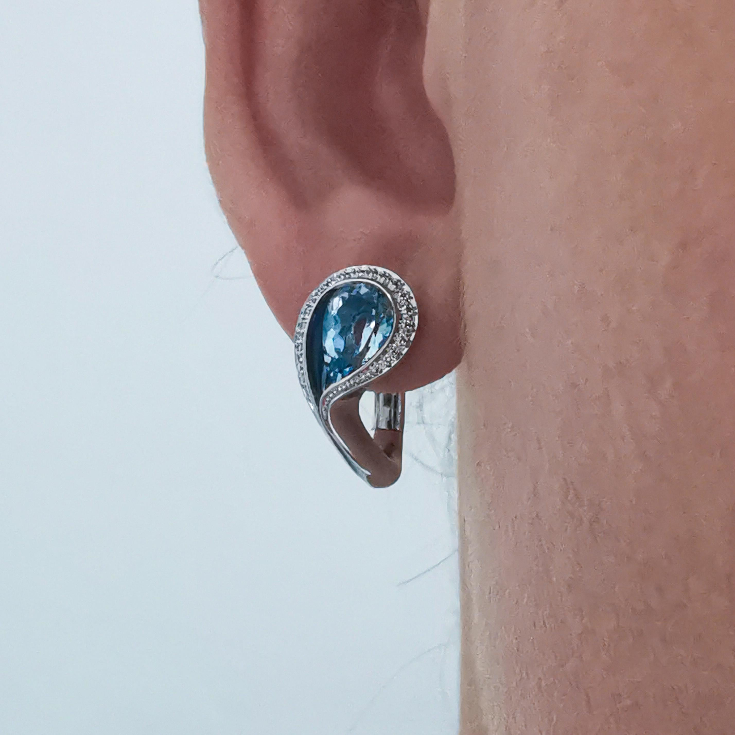 Aquamarine 2.54 Carat Diamonds Enamel 18 Karat White Gold Melted Colors Earrings 2