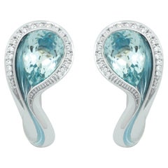 Aquamarine 2.54 Carat Diamonds Enamel 18 Karat White Gold Melted Colors Earrings