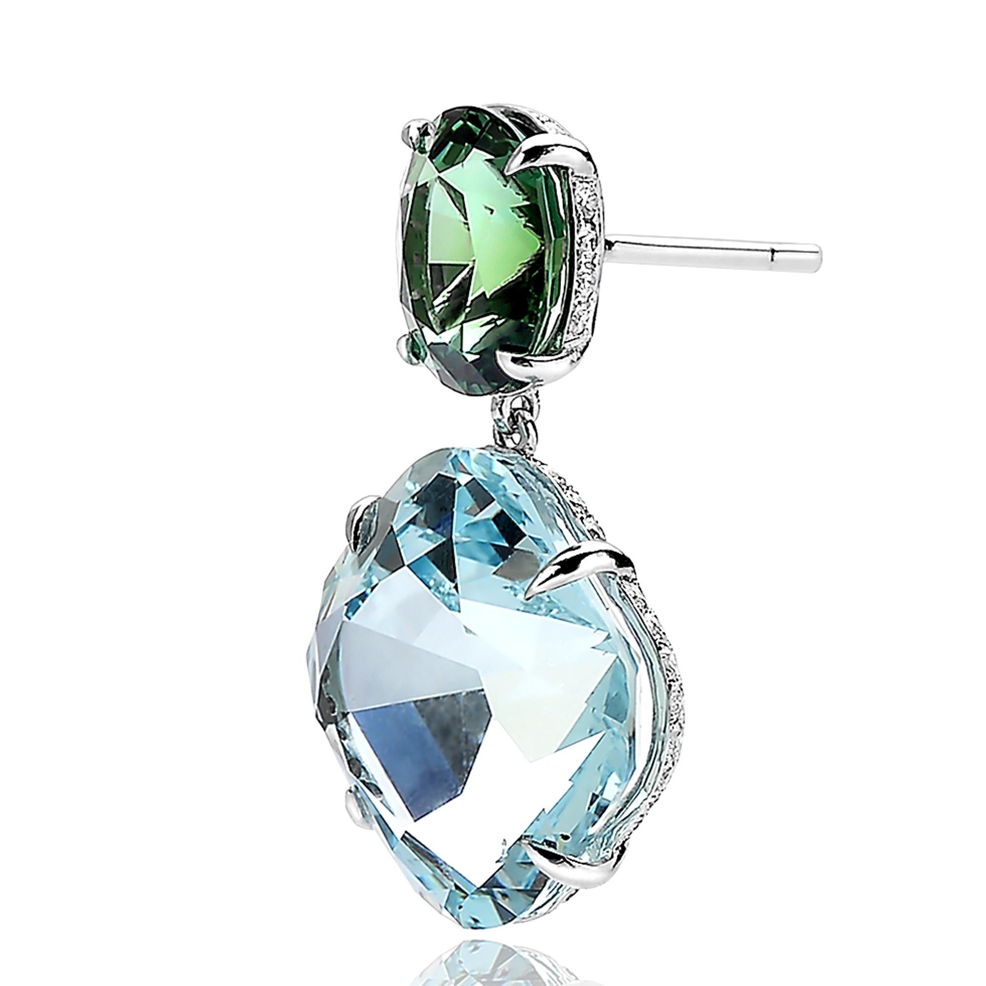 Aquamarine 25.97 Carat, Green Tourmaline 5.89 Carat & Diamond 0.67 Carat Earring (Zeitgenössisch)