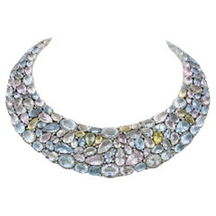 Aquamarine 310ct and Diamonds 14 Karat White and Yellow Gold Necklace