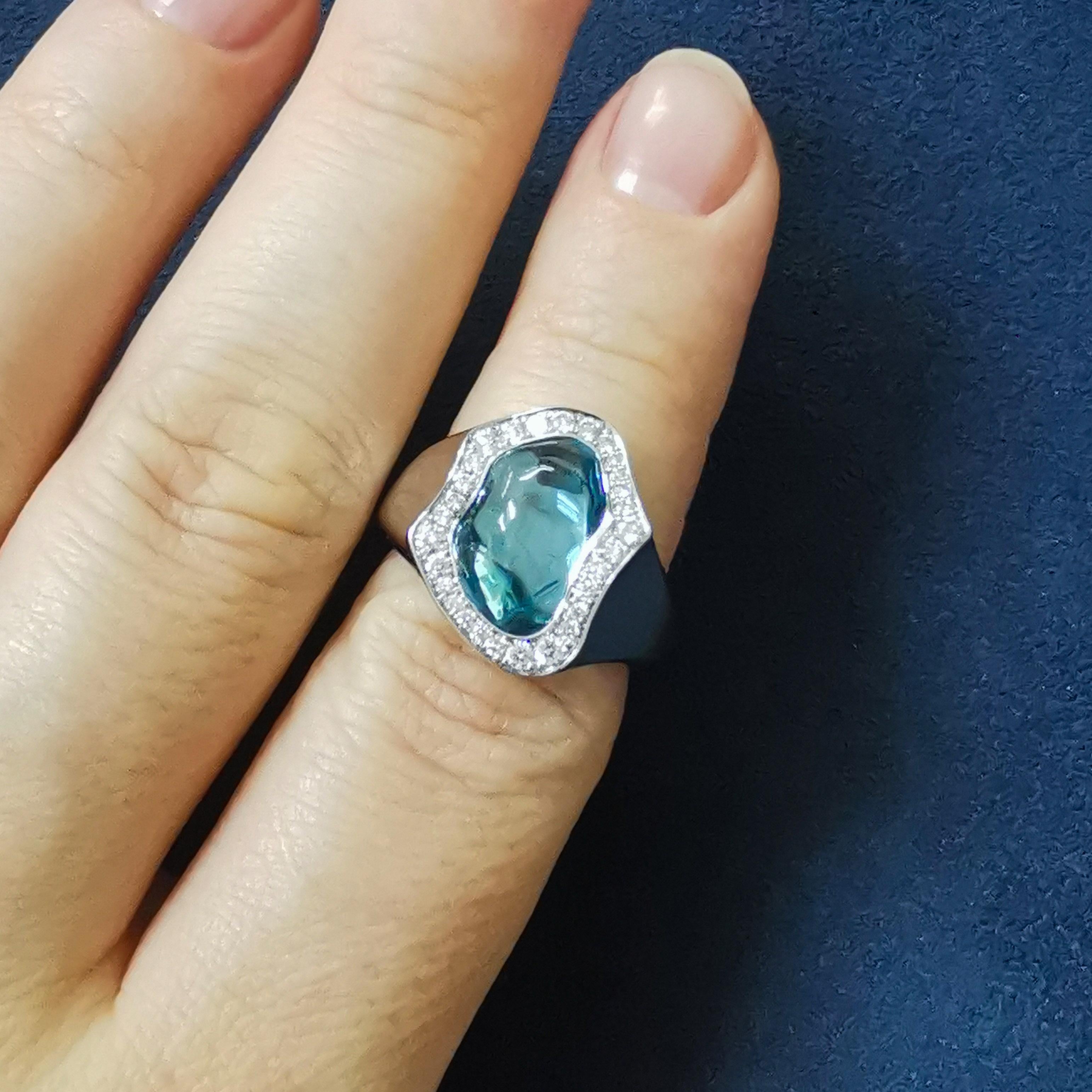 Aquamarine 4.52 Carat Diamonds 18 Karat White Gold Spectrum Ring For Sale 5