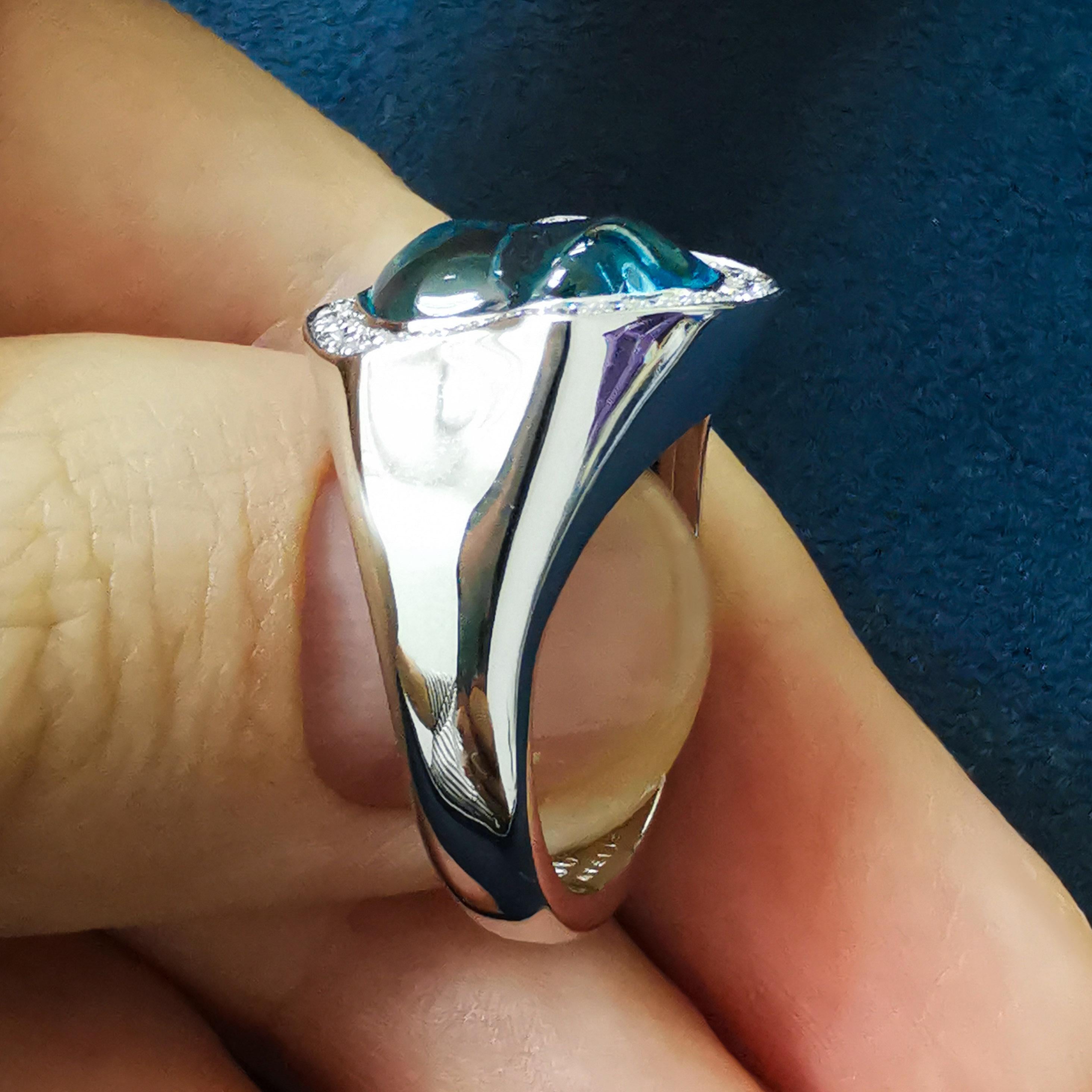 Women's Aquamarine 4.52 Carat Diamonds 18 Karat White Gold Spectrum Ring For Sale